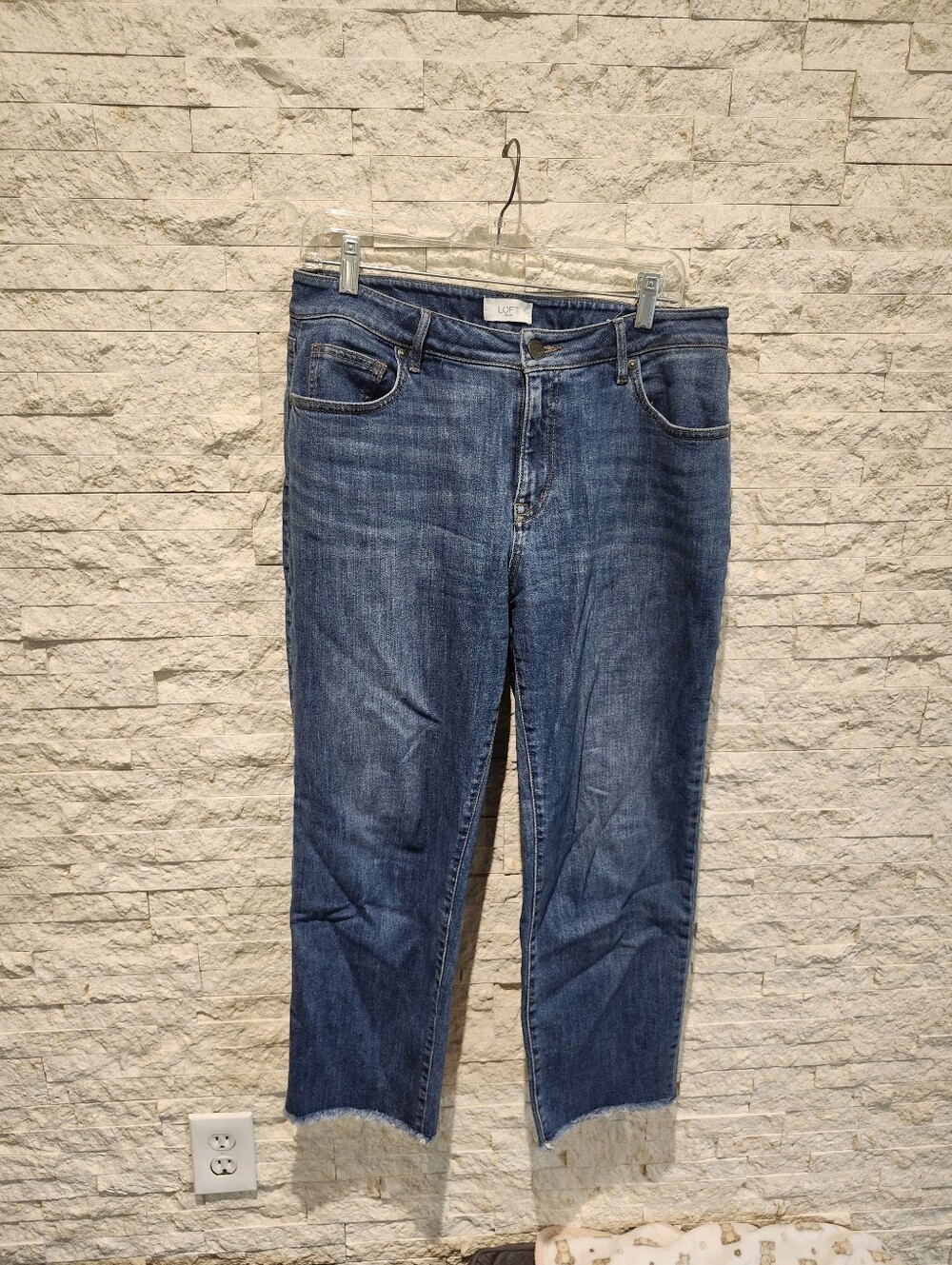 Loft Curvy Boyfriend Frayed Hem Denim Jeans Size 10
